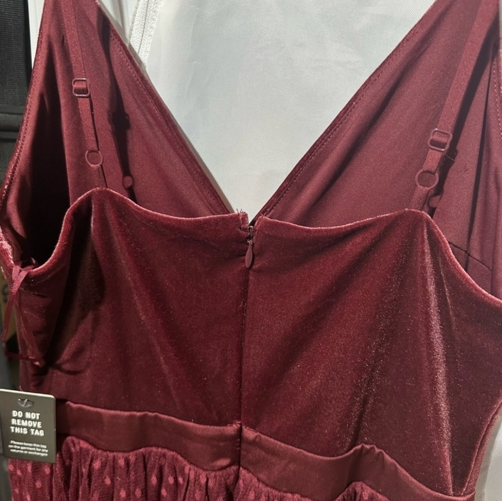 Express Tulle & Velvet Bodice Dress Merlot/Deep Red Holiday NEW S - Picture 6 of 7